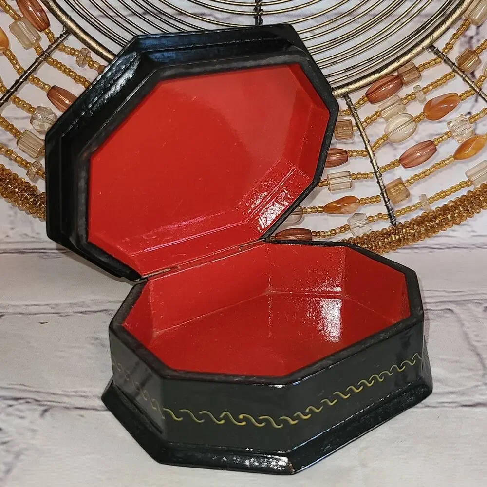 Russian Lacquer Box Palekh Style Hand Painted Artist Signed Vintage Folk Scene
